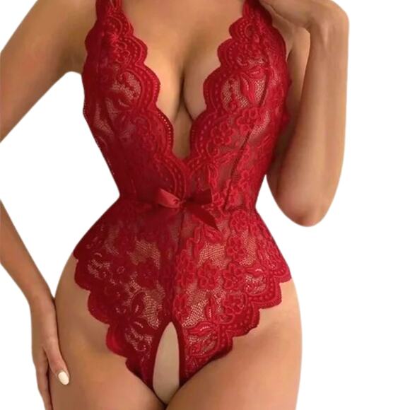 XL Crotchless Lingerie red Lace Backless Teddy Bodysuit soft - Picture 3 of 8